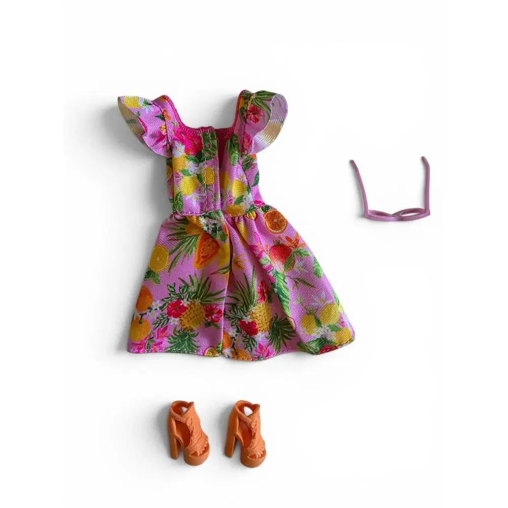 New 2021 Barbie Fashionistas Doll #181 Fruit Print Dress Orange Platform Heels